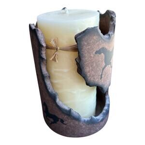 KRISTI DE SALSA 6” MODERN STUDIO ART POTTERY Candle Holder SOUTHWESTERN HORSES